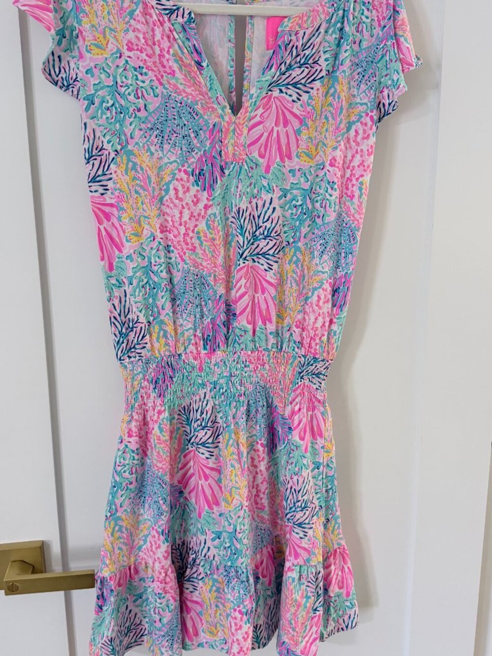 Lilly Pulitzer Tropical Coral Reef Romper Women's Small Pink Blue
